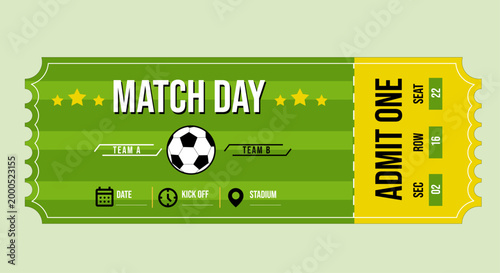 Football Match Ticket Template Vector, Soccer World Cup Event