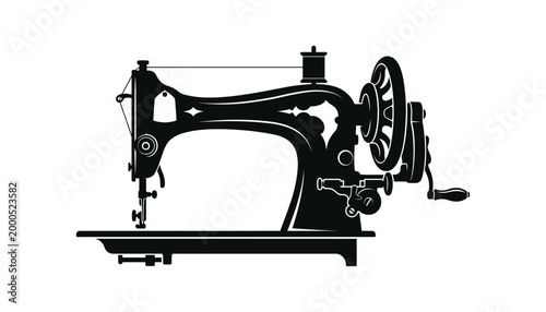 Vintage sewing machine vector illustration on transparent background for tailoring and craft.