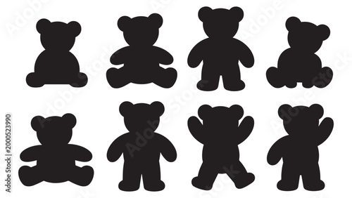 A collection of various teddy bear silhouettes in sitting and standing poses for nursery and childhood toy designs