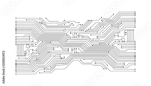 Black circuit board pattern on transparent background vector illustration.