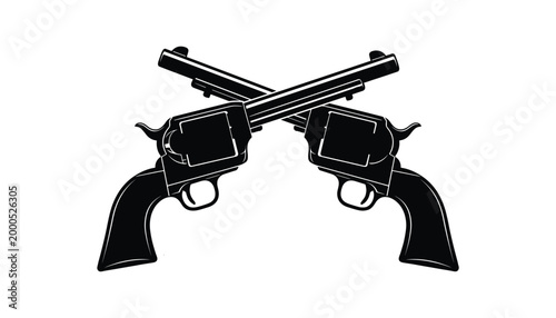Two old western revolvers crossed vector illustration on transparent background isolated symbol.