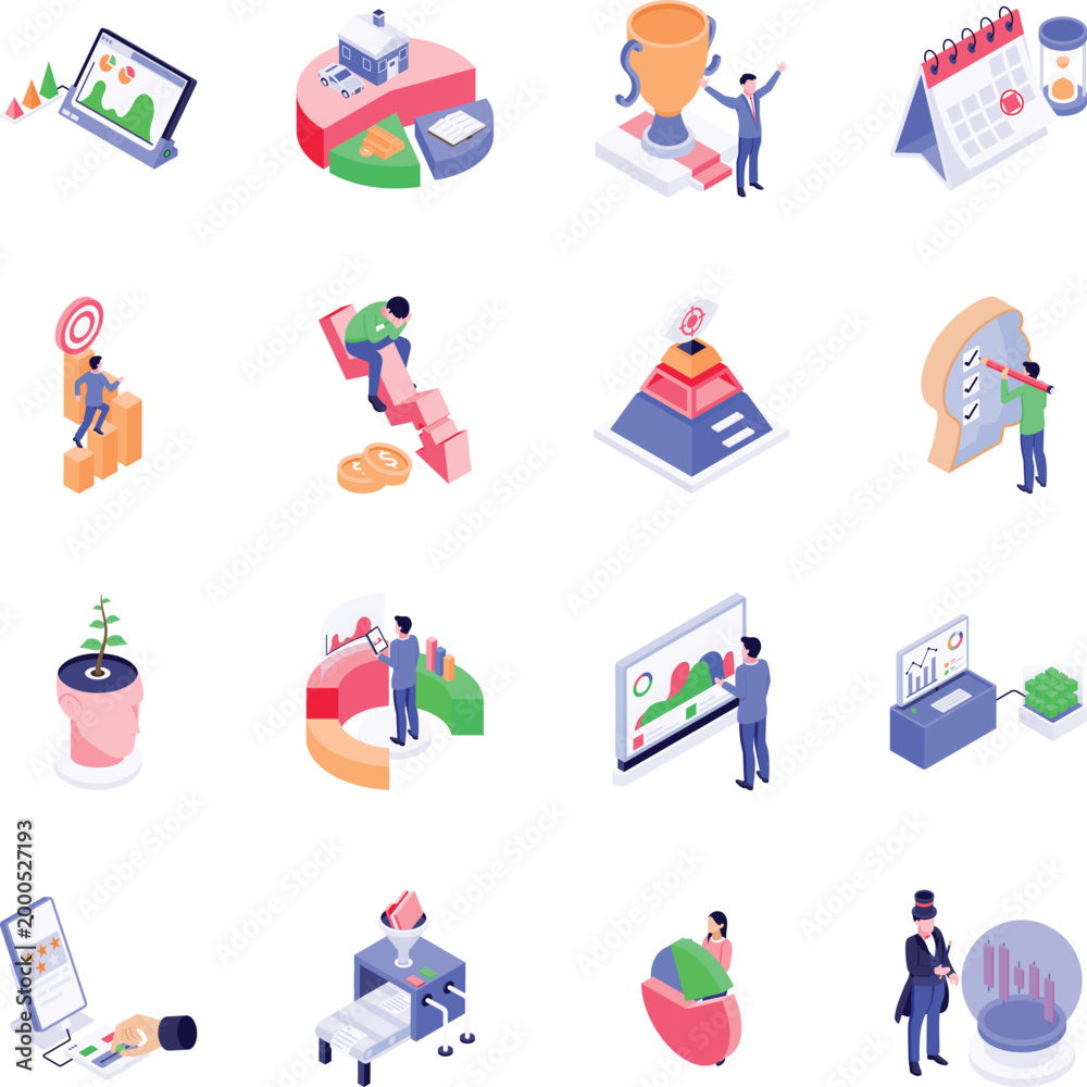 Fototapeta premium Collection of Business Strategies Isometric Illustrations