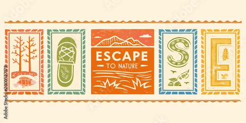 escape to nature banner with colorful outdoor elements