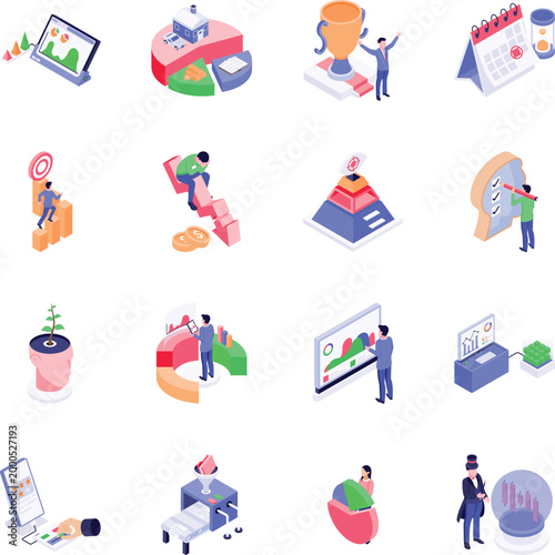 Collection of Business Strategies Isometric Illustrations 

