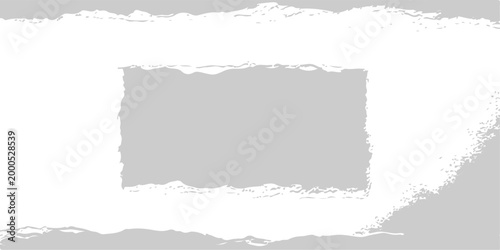 Blank torn paper texture with ripped edges and vintage grunge effects creates a frame on an empty newspaper sheet design for a banner note