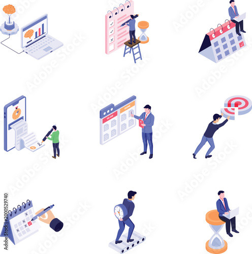 Pack of Task Management Isometric Style Illustrations 