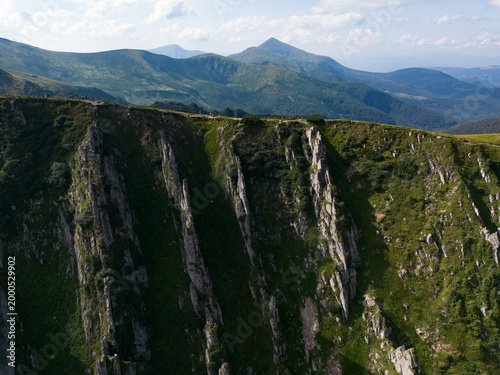 Konstfotografi Aerial Drone View Carpathian Mountains Ridge with Rocky Shpytsi Peaks on Chornoh
