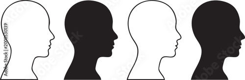Human Head Profile Silhouettes, Minimalist Black and White Vector EPS Set, Generic Male and Female Outlines for User Avatars