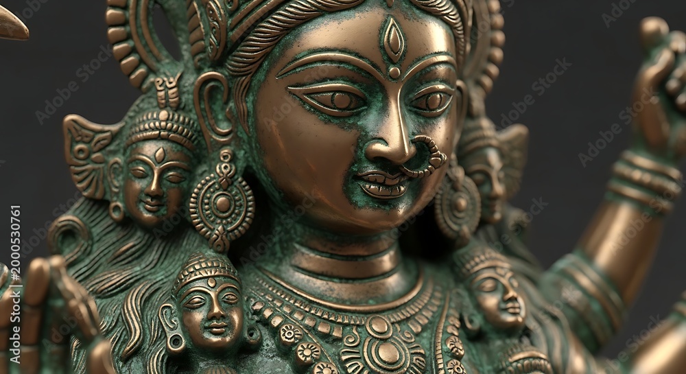 Fototapeta premium Closeup of bronze Hindu goddess statue.