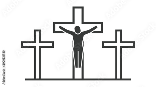 Three Crosses Crucifixion Vector Illustration on White Background
