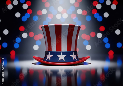 Uncle sam top hat with star pattern and bokeh lights united states patriotic american national