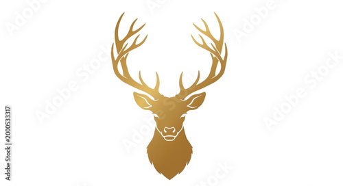 Golden Stag Head Silhouette with Antlers.