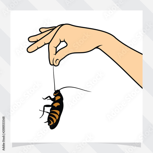 a hand holds a dead cockroach. concept of pest control vector illustration.