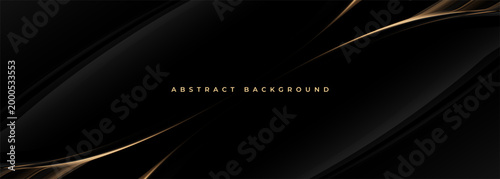 Black gold abstract background with flowing curves, smooth gradient ribbons and metallic shimmer deep shadows and glossy highlights create premium mood, ideal forlux branding corporate.