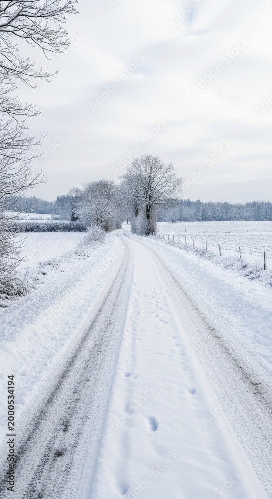 Obraz premium Snowy Country Road in Winter Landscape