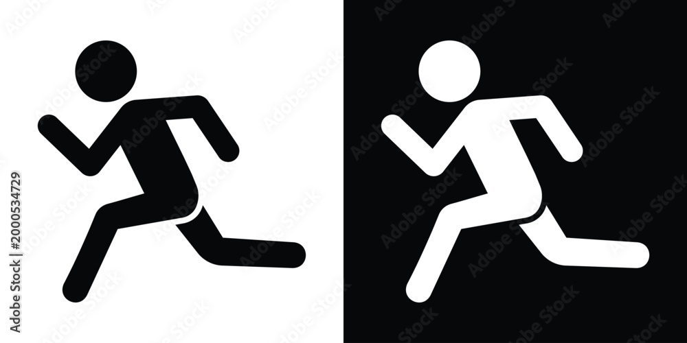 Fototapeta premium Simple vector icon of a person running. Minimalist silhouette representing activity, movement, and fitness. Suitable for sports apps, gym websites, or instructional signs for exercise and jogging.