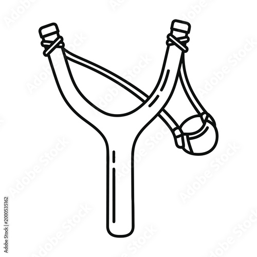 Detailed illustration of a slingshot with elastic bands and pouch