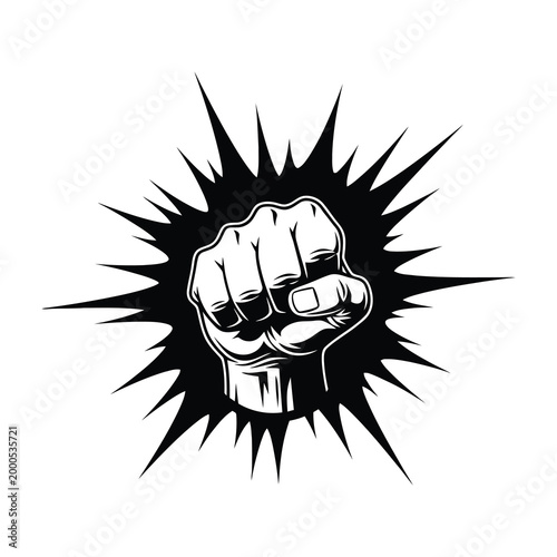 Fist in air clenched hand raised fist protest symbol power gesture strong emotion graphic illustration