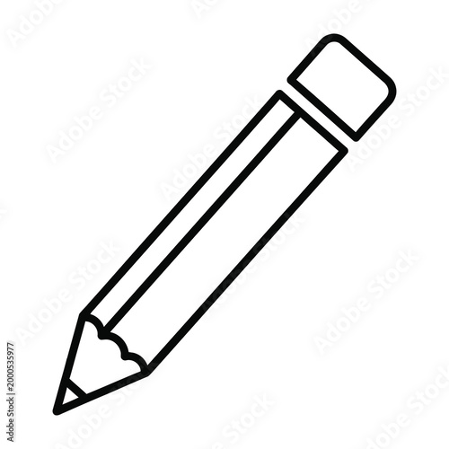 Black outline drawing of a pencil with eraser on white background
