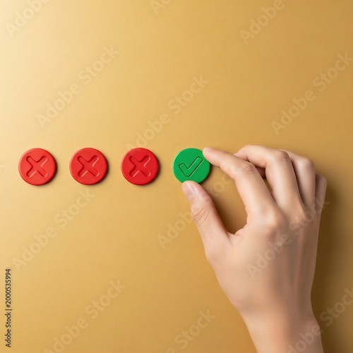 Hand Selects Correct Option Among Incorrect Choices, Making a Positive Decision