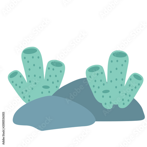 Yellow and blue striped tube corals or anemones, underwater marine life, vector illustration icon design.