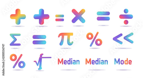 Colorful Mathematical Symbols and Icons.