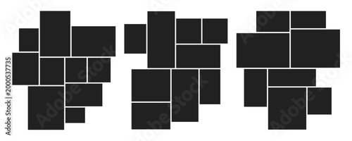 Photo montage grid layout. Minimalist photo frame mosaic template. Photo collage, mood board template. Vector illustration