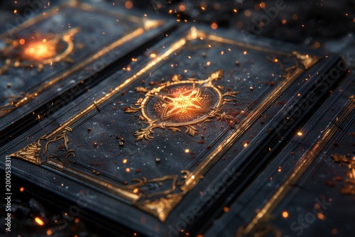 Ornate tarot cards glowing with magical light and sparks. AI-generated.