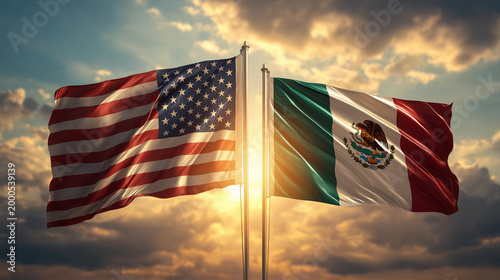Unity in diversity celebrating american and mexican cultures at the border flag display sunset background