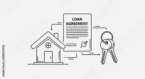 Home Loan Agreement and Keys Illustration.