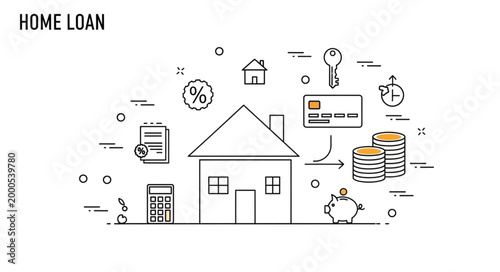 Home Loan Concept with House Icons and Financial Symbols.