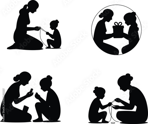 mother child silhouette love parenting care bonding activity family relationship motherhood teaching moments illustration emotional connection
