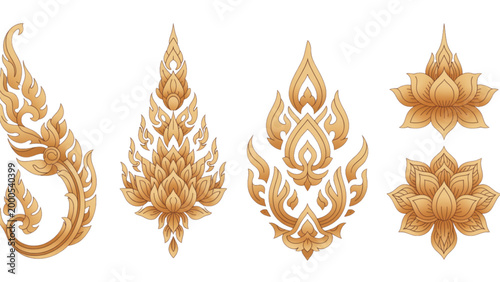 Vászonkép Set of elegant gold earrings with leaf and floral designs on a table Vector