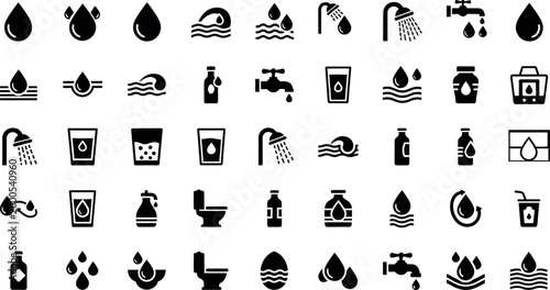 Water drop icons set essential water liquid and plumbing symbols for design