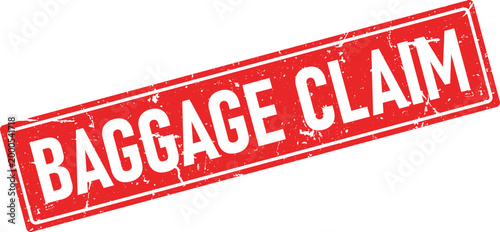 A red rectangular rubber stamp with weathered edges imprinting the words BAGGAGE CLAIM in white