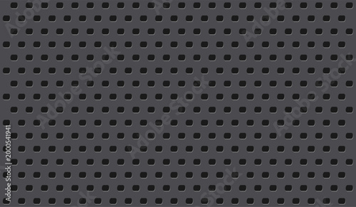Dark gray perforated metal sheet with square holes pattern.