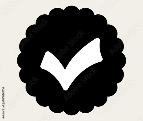 Black badge with white checkmark icon for verification.
