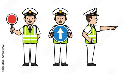 Traffic Guard Character Signaling with Signs Vector Illustration