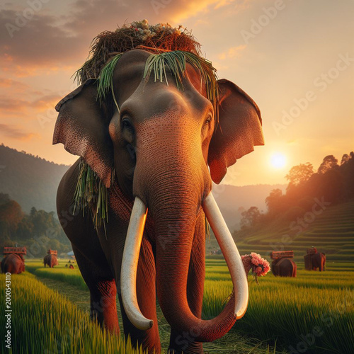 elephant in the sunset
