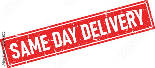 Grunge red ink stamp impression with SAME DAY DELIVERY text on white