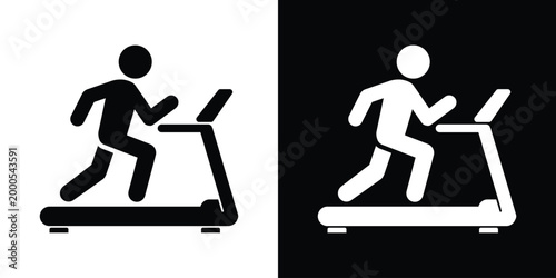 Vector icon of a person running on a treadmill. Represents gym workout, cardio training, and fitness routine. Clean graphic design suitable for fitness trackers, health apps, and sports websites.