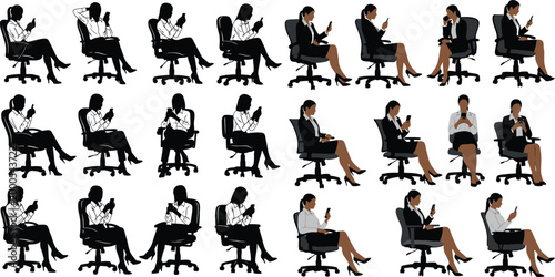 People sitting in office chairs using smartphones