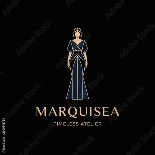 Elegant Woman in Dark Blue Gown.