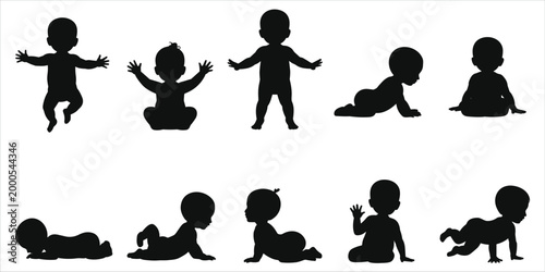 Baby Development Stages Silhouettes on White Background infant child