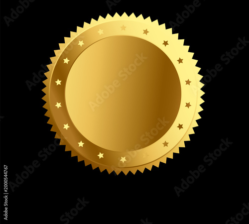 Golden award seal, shiny medal icon, starburst border, gold badge