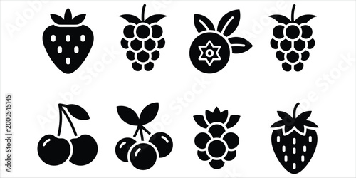 Berry Icons Set Strawberry Raspberry Blueberry Cherry vector illustration