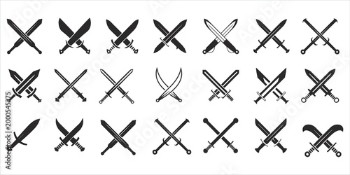 Collection of Crossed Swords Silhouettes Various Styles and Historical Eras weapon blade