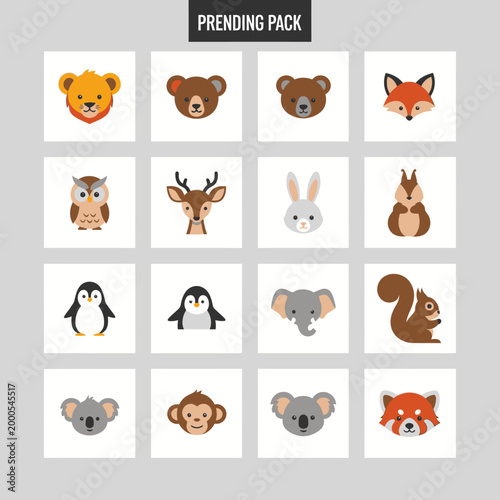 Cute Animal Faces Collection: Cartoon Style Icons for Kids and Wildlife Themes