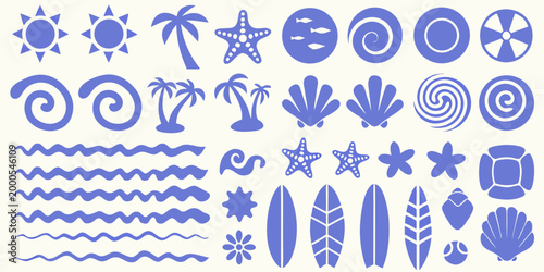 blue beach themed vector icons set on white background high quality professional detailed modern elegant