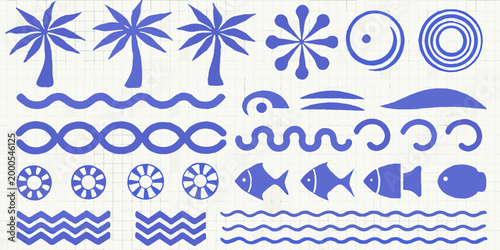 blue ocean themed vector icons on grid background high quality professional detailed modern elegant stylish